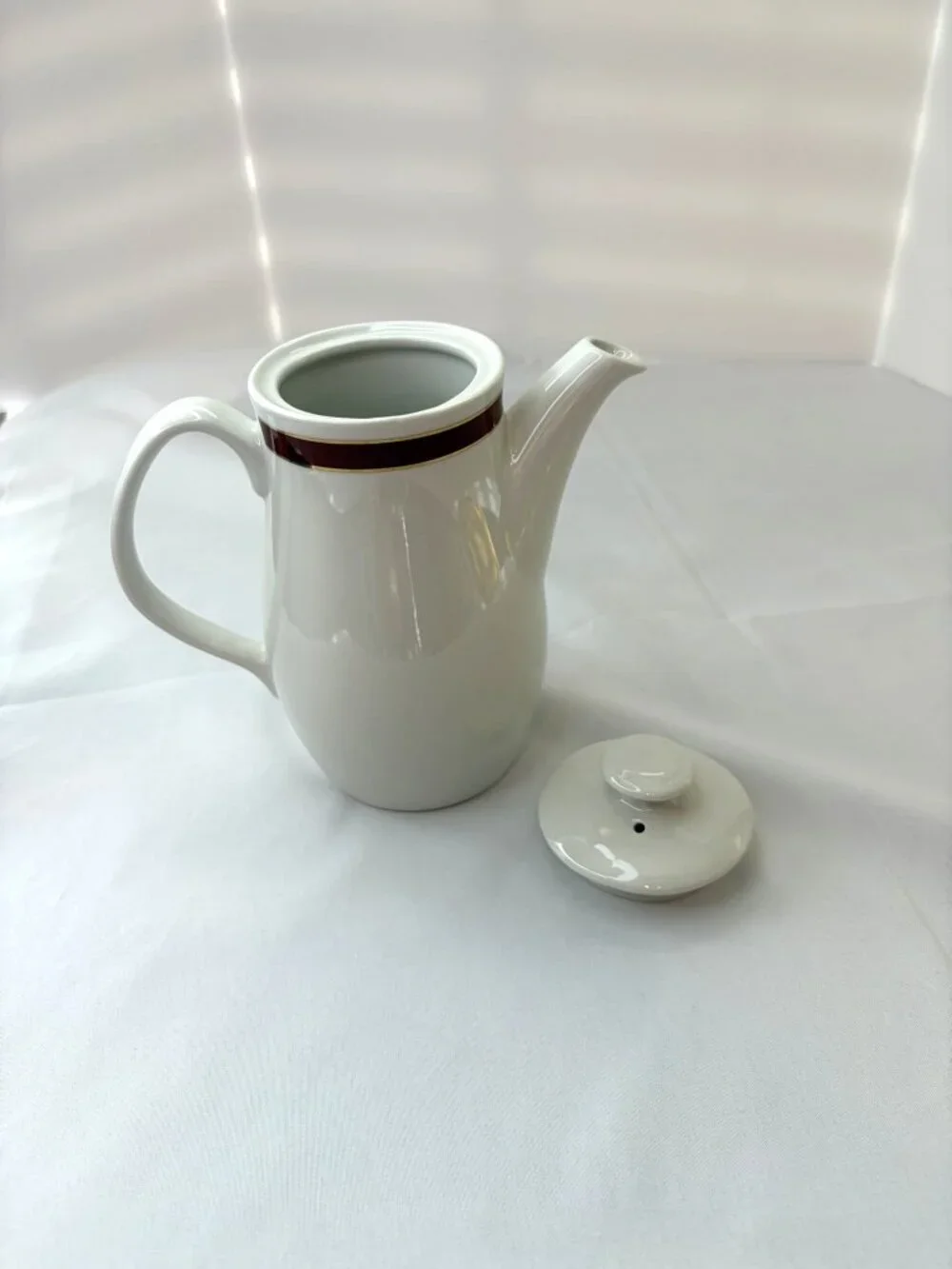 Vintage Steelite International Creamer Pitcher White Burgundy Red Gold Band 6